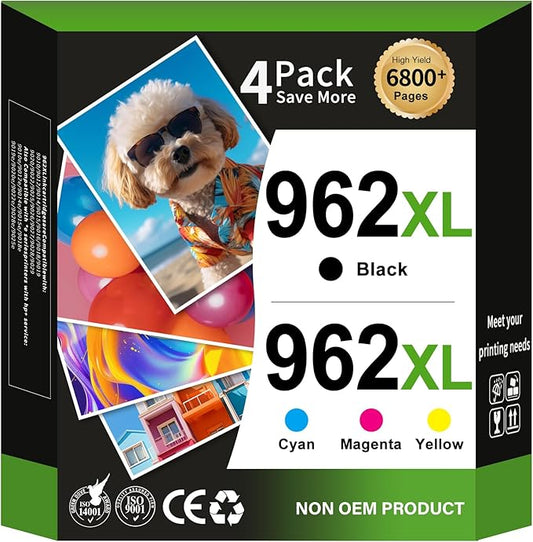 EaseFusion 962XL Ink Cartridges Combo Pack Replacement for HP 962 HP 962XL Ink Cartridges Work for HP Officejet Pro 9015e 9010 9025e 9010e 9012 9015 9018 9020 Printers for HP 962XL Ink (4 Pack)