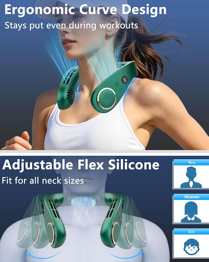 AJGJF Cooling Neck Fan 5500mAh,5 Speeds & 3 Cooling Modes, 1S Cool Down, USB-C Quick Charge, 3-24H Long Battery, Leafless Hanging Neck Fans that Blow Cold Air,Birthday Gifts for Women Men Mom Dad