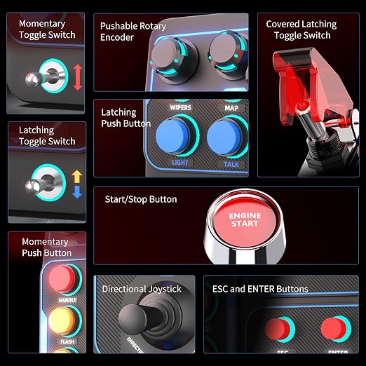 PXN CB1 Sim Racing Button Box for Racing, Truck & Farming Simulators/Games – USB Controller with 19 Buttons (9 Types), 30 Programmable Functions, RGB Lighting for Windows PC Wheel Bases