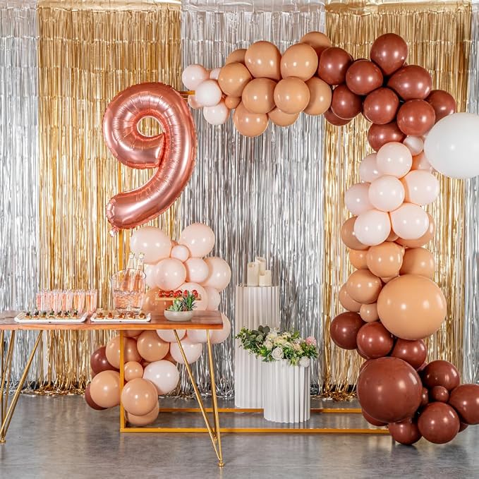 Restaurantware-Balloonify Balloon Garland Set, 1 Party Decoration Kit - 138 Pcs, With Chain, Brown, Beige, & White Latex Balloon Arch Kit, Includes Glue Dots, And Fishing Line