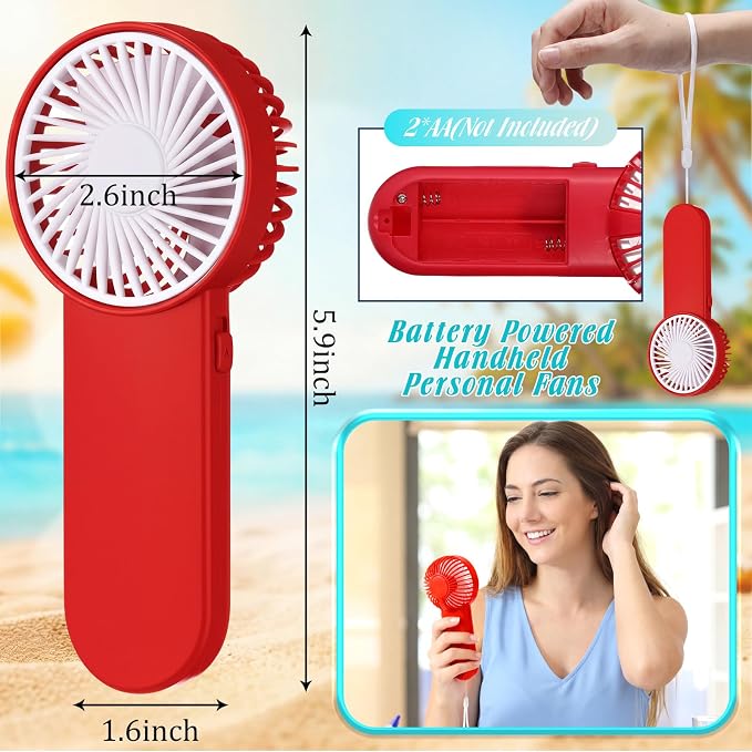 Sumind 12 Pcs Small Personal Portable Fan Mini Handheld Bulk 1 Speed Electric Cute Battery Powered for Neck Lash Makeup Women Men Travel Camping Indoor Outdoor Summer (Red)