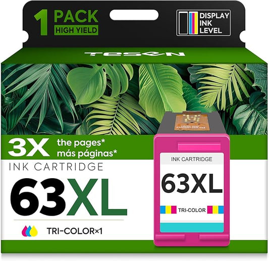 63XL Ink Cartridge Replacement for HP Ink 63 HP63 HP63XL Compatible for HP Officejet 4650 5258 5200 3830 5255 4655 4652 5252 Deskjet 3630 3634 1112 Envy 4510 4520 Printer 1-Pack Tri-Color