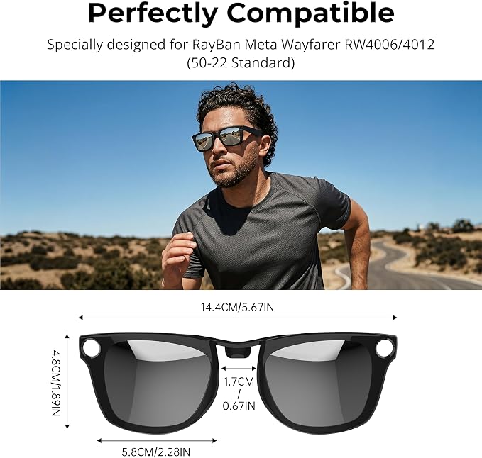 HiBloks 4Pcs Polarized Clip for Ray-Ban Meta Wayfarer & Gen 2 (RW4006/RW4012 Standard 50-22), Shiny Black Frame Discoloration Clip-on Set for Rayban Meta Gen 2 Smart Glasses (Black+Green+Silver+Blue)