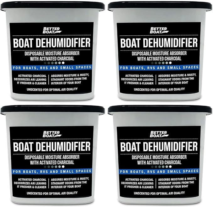 Moisture Absorber 4 Pack with Activated Charcoal Dehumidifier Bucket, Unscented Odor Absorber for Closet Basement Bathroom Boat RV, Disposable - Better Boat