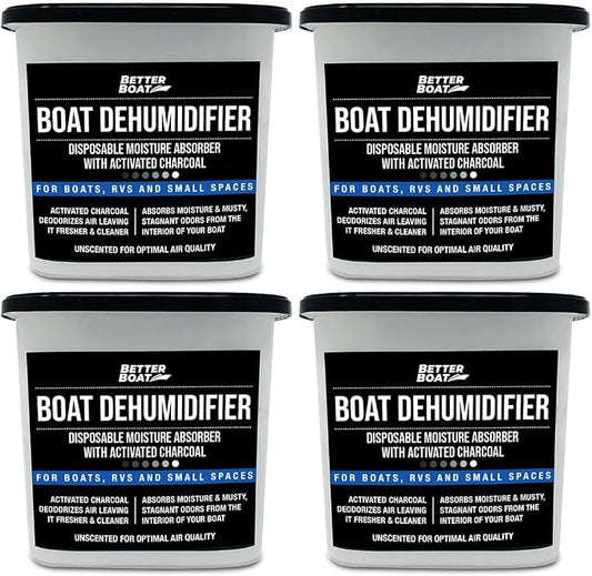 Moisture Absorber 4 Pack with Activated Charcoal Dehumidifier Bucket, Unscented Odor Absorber for Closet Basement Bathroom Boat RV, Disposable - Better Boat