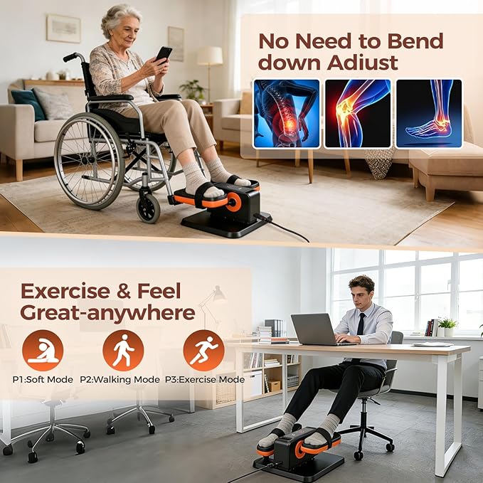ESL Under Desk Elliptical - Portable Leg Exerciser with Pedal Strap for Seniors, Compact Seated Elliptical with Remote Control, LCD Display Electric Elliptical