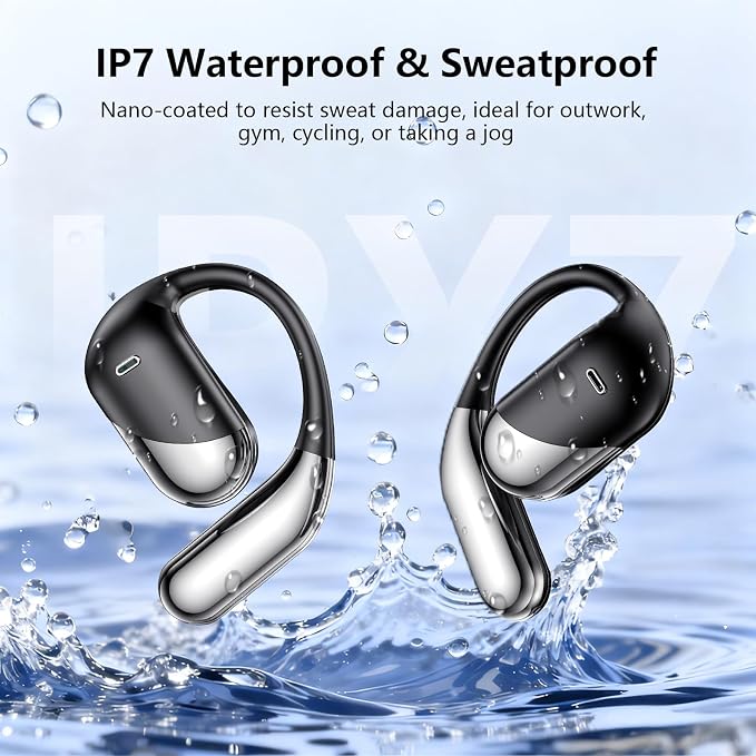 Open Ear Clip Wireless Earbuds Bone Conduction Headphones,Built-in Mic,LED Display Over Ear Hooks Ear Buds Ultra-Comfort Earphones Bluetooth Design for Running,Fitness,Office,Workout