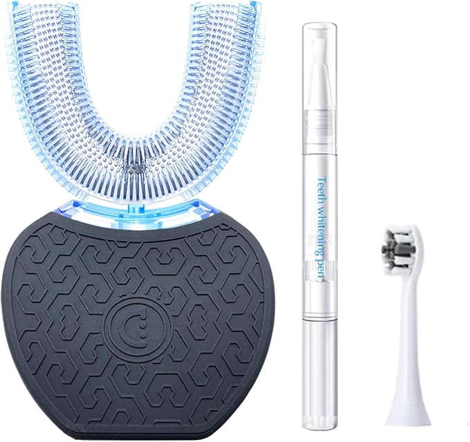 Sonic Glow U-Shaped Automatic Toothbrush–45-Second Teeth Whitening Kit,Fast Sonic Cleaning for Adults,Travel-Friendly with Teeth Whitening Gel（Black）