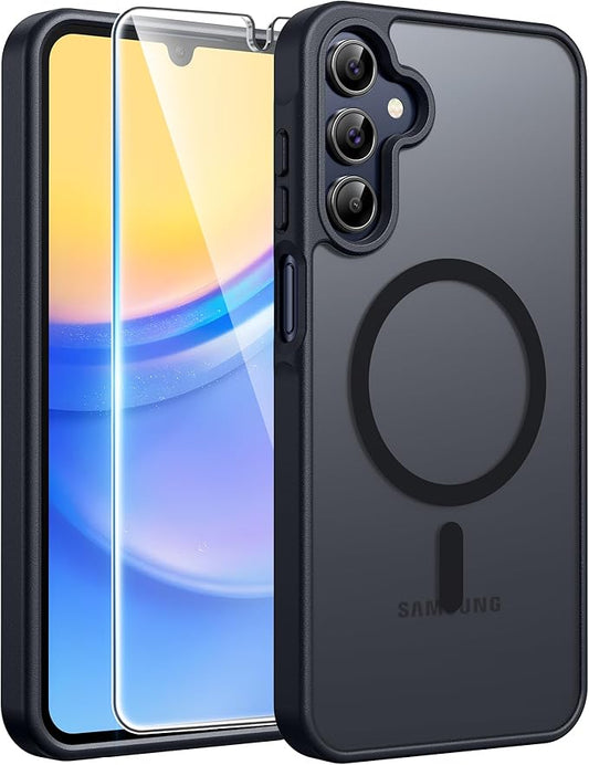 FNTCASE for Galaxy A15 5G Phone Case: [Compatible with Magsafe] [Screen Protector] Matte Translucent Military-Grade Protection for Samsung A15 Cover - Black