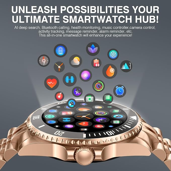 SOUYIE AI Smart Watch for Men, 1.19" AMOLED 44mm, 24/7 Heart Rate Blood Pressure Blood Oxygen Sleep Monitor, 107 Sports Tracker, IP67 Waterproof, Bluetooth Call Voice Assistant, for Android iOS Gold