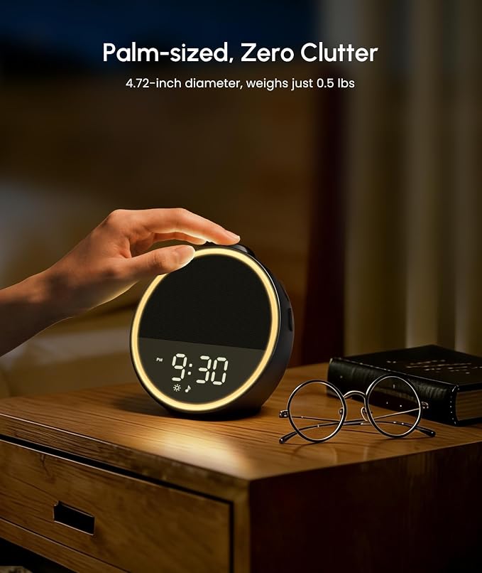 Sound Machine - Alarm Clock White Noise Sound Machine for Sleep, Night Light, 30 Soothing Sounds, 10 Gentle Alarms, Sleep Timer, Screen-Free Sleep Routine for Adults, Travel, Nightstand(Black)