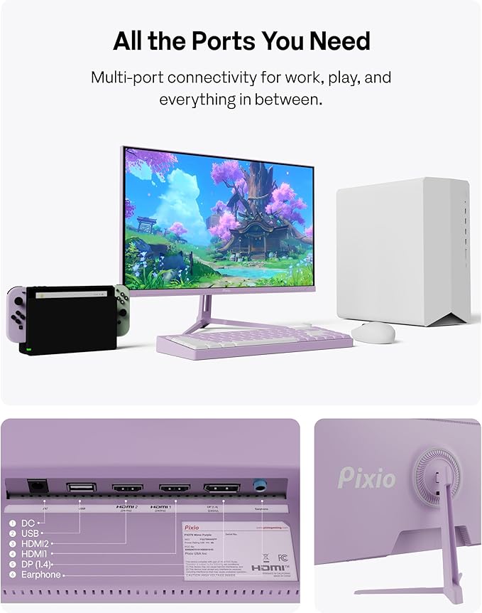 Pixio PX279 Wave Purple 27 inch 240Hz Refresh Rate FHD 1080p Resolution Fast IPS Panel 1ms GTG Response Time Gaming Monitor with Adaptive Sync