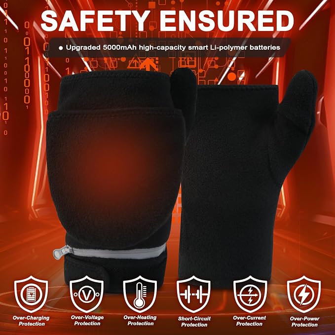 Heated Gloves for Men Women, Rechargeable Full & Half Hands Electric Fingerless Heated Mittens, 5000mAh Rechargeable Battery, Winter Hand Warmer Warming Gloves for Work Cycling Skiing (Medium)