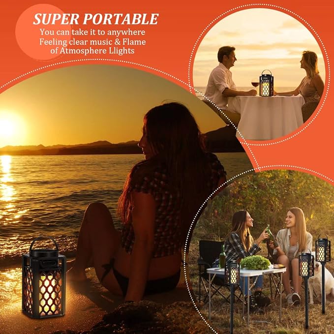 Gifts for Men Him Husband Boyfriend, Waterproof Portable Bluetooth Speaker with LED Torch Flame Lights, 10W Deep Bass for Patio Garden Backyard Birthday Gifts (1 Pack)