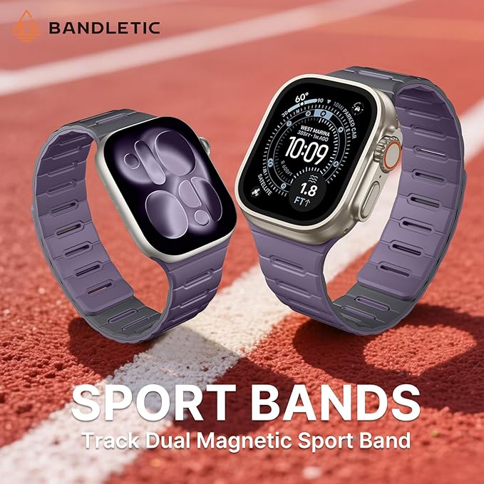 Bandletic Magnetic Straps Compatible with Apple Watch Ultra Band, Soft Comfortable with Two Safety Loops for iWatch Bands 49mm(Ultra3/Ultra2),45mm(9/8/7), 44mm(SE3/SE2/SE/6/5/4), 42mm(3/2/1)