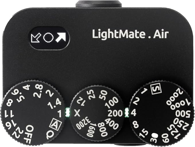 LightMate AirPro Light Meter Photography, 35° Wide-Angle Reflective Digital Exposure Meter, Rechargeable 20H Battery Life, 3 Dials Retro Exposure Indicator, for Leica & Other Film Cameras, Black Metal