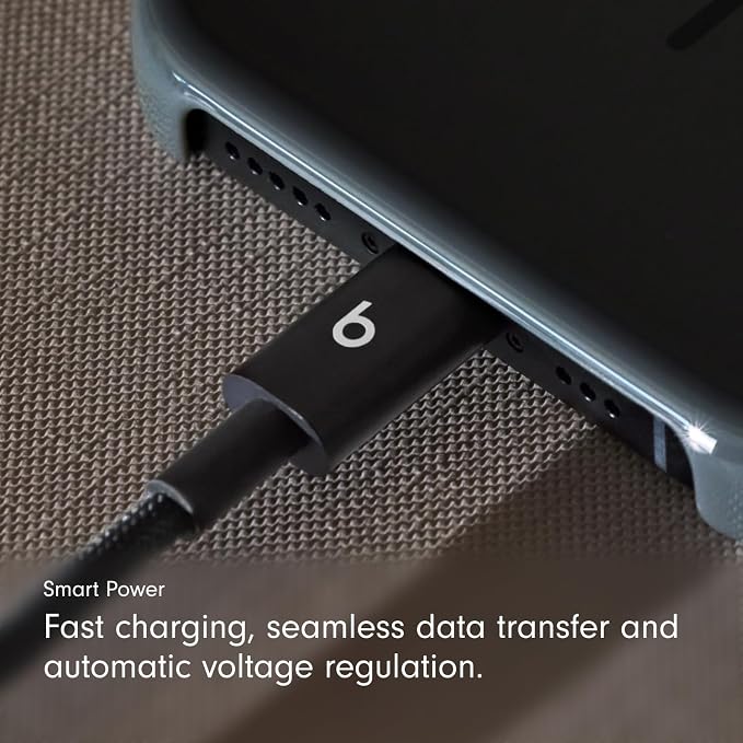 Beats USB-C to USB-C Woven Cable Fast Charging Durable/Tangle-Free Compatible Charger for Apple & Android Devices (1.5 m, 5 ft) - Bolt Black