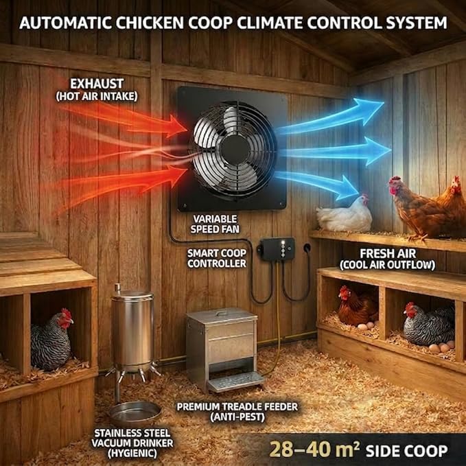 Solar Powered Fan with Battery Backup, 15W Monocrystalline Panel, 12V 4000mAh Control Box, Remote Control, 3 Modes, Adjustable Speed Ventilation Fan for Chicken Coop, Greenhouse, Shed, Attic