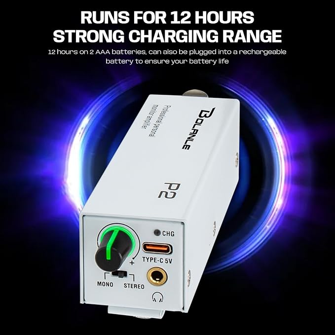 Bolanle P2 USB-C Portable in-Ear Monitor Amplifier, 5V DC/AAA Battery, XLR/TRS Input 3.5mm Output, 7-Color LED, Stereo/Mono Switch for Keyboardists, Drummers, Live Stage
