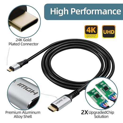 Elecan USB C to HDMI Cable 50 Ft, 4K@60Hz HDR, Double Chips Gold-Plated High-Speed USB 3.1 Type-C to HDMI 2.0 Cord Thunderbolt 3/4 Compatible Galaxy MacBook Pro/Air iPad Pro Surface Dell HP + 5 Ties