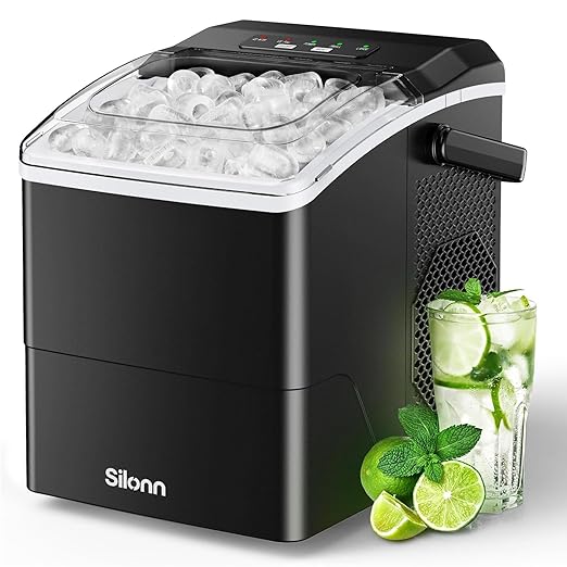 Silonn Countertop Ice Maker, 26 lbs/Day Fast Ice in 6 Mins, Self-Cleaning Compact Ice Machine for Home Kitchen Office Parties, Black