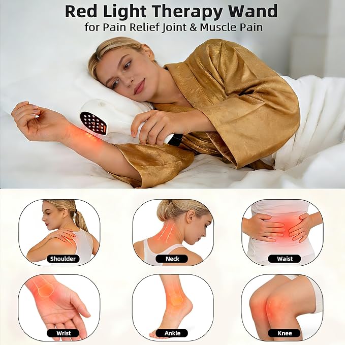 Handheld Red Light Therapy Devices, Portable Near Infrared Light Therapy for Face & Body, Wireless Red Light Therapy Wand for Pain Relief Joint, Muscle Pain for Dogs & Cats（650nm + 808 nm）