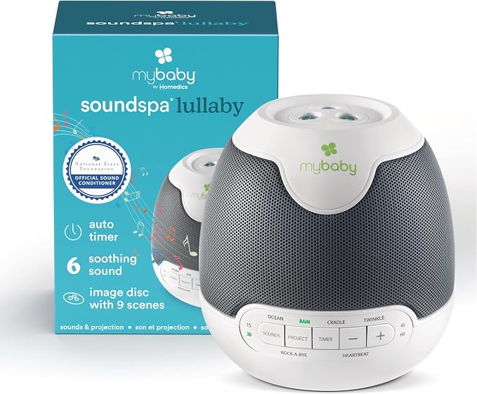 MyBaby Lullaby Sound Machine & Projector – Baby Sleep Machine Plays 6 Sounds & Lullabies, Projects Soothing Images - Auto-Off Timer, Adjustable Volume, Great for Baby Registry and Baby Shower Gifts