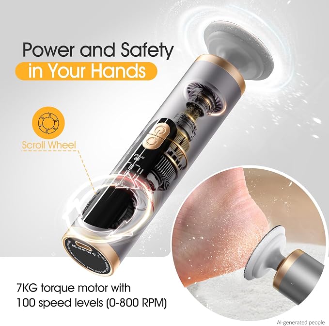 Electric Callus Remover for Feet, Rechargeable Pedicure Tools for Feet with 40PCS Sandpaper Discs, Adjustable Speed Heel Scraper for Cracked Heels, Foot Care Scrubber File for Dry Dead Skin