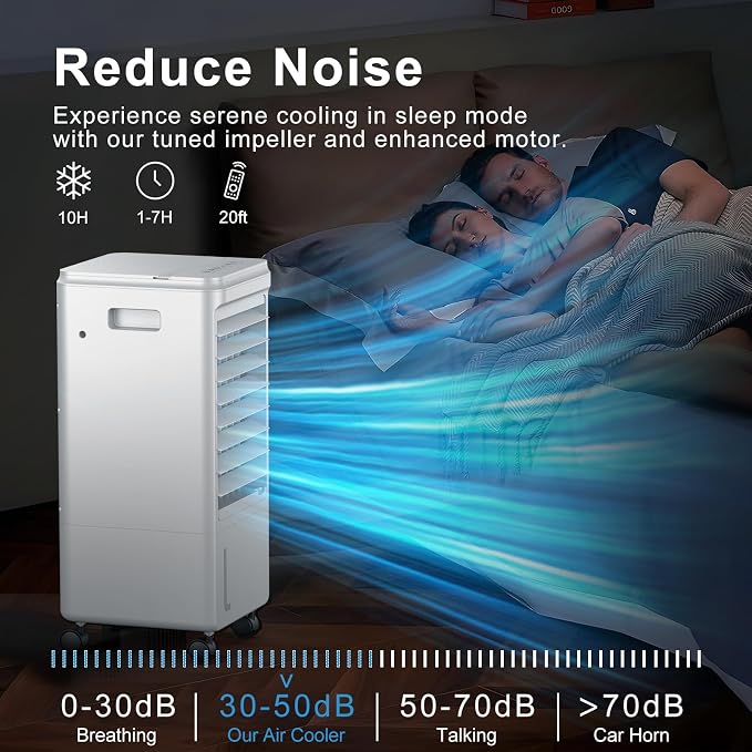 Portable Air Conditioner, Windowless Ac Fan for Room Bedroom Indoor 1.85 Gal Water Tank, 3 Speeds, 80°Oscillation,