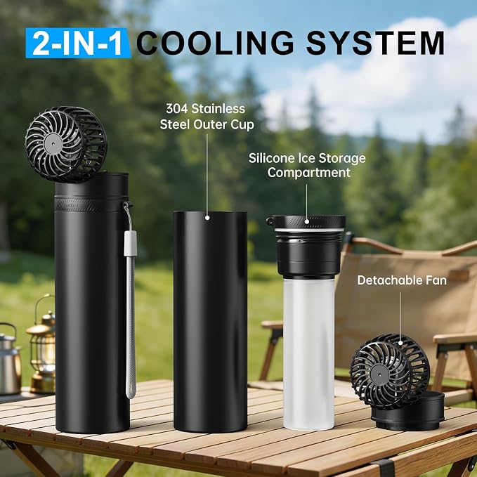 2-in-1 Handheld Fan & Ice Therapy Cup, 7000 RPM Cooling Fan with Long-Lasting Cold Retention, Personal Fan & Reusable Cold Compress for Sports Recovery & Heat Relief, Canada Theme