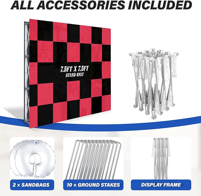 Portable Pop Up Display Stand 7.5 x 7.5 FT, Aluminum Trade Show Backdrop Stand with Water Weight Bags, Trade Show Booth Display for Events, Weddings, Trade Show Supplies, Stand Only