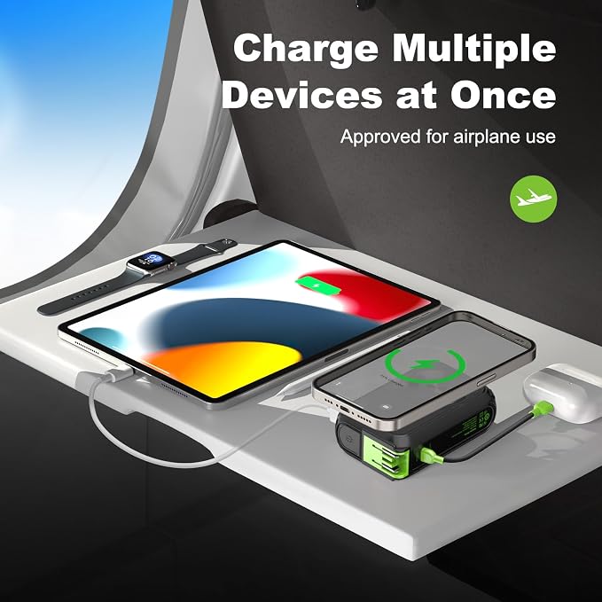 P05 Magnetic Portable Charger, 20000mAh Wireless Power Bank with AC Wall Plug Built in Cable, 6-in-1 Power Bank Travel Essentials 22.5W Fast Charging for iPhone,Samsung,Andriod,Small Portable Charger