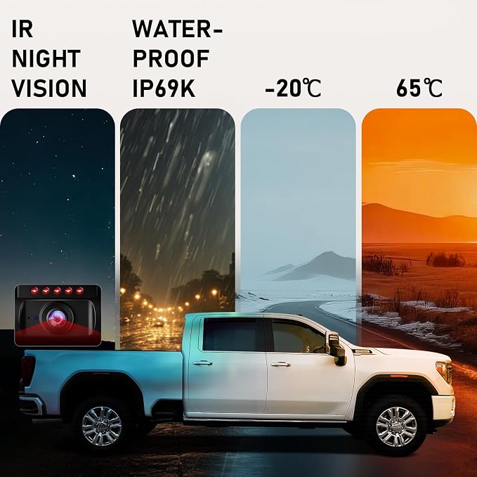 Wireless Backup Camera for Truck RV - 7" Portable Apple CarPlay Android Auto Touchscreen Monitor - 10000mAh Solar Magnetic Rear View Camera for Pickup, Trailer, Camper Van, Fifth Wheel, Box Semi Truck