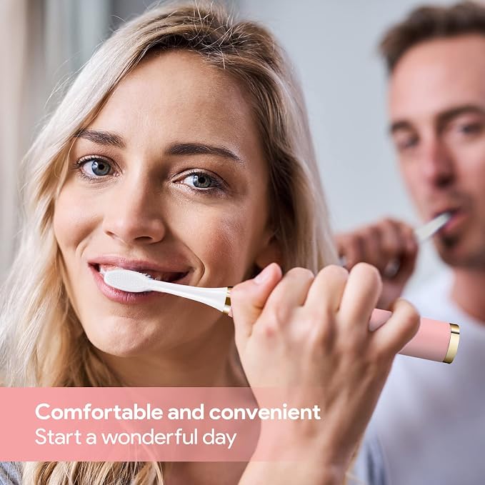 Dnil 2-Pack Rechargeable Sonic Toothbrush for Adults, Long-Lasting Battery Operated, 35,000 VPM Fast Brushing, Includes 10 Brush Heads and 5 Mode Options for Personalized Oral Care (White & Pink)