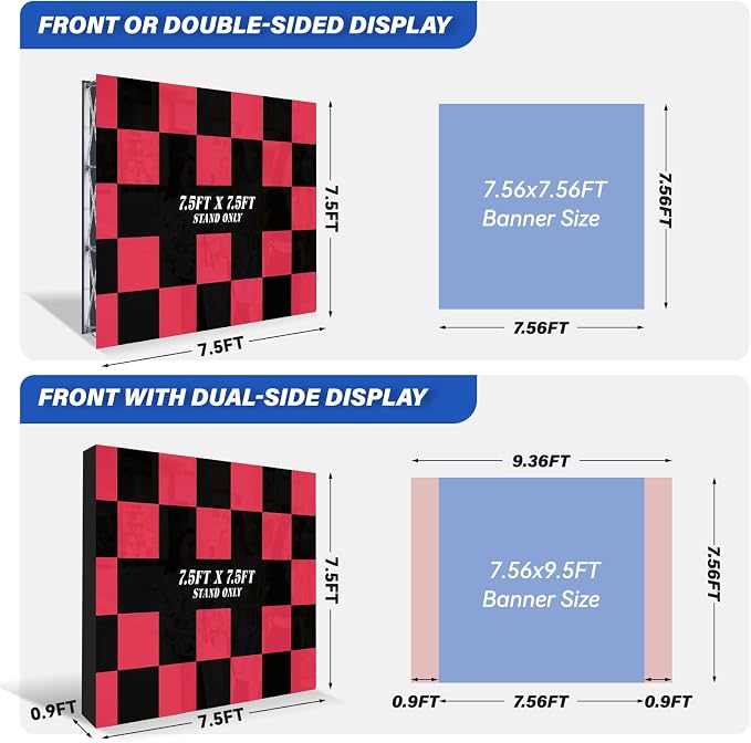 Portable Pop Up Display Stand 7.5 x 7.5 FT, Aluminum Trade Show Backdrop Stand with Water Weight Bags, Trade Show Booth Display for Events, Weddings, Trade Show Supplies, Stand Only