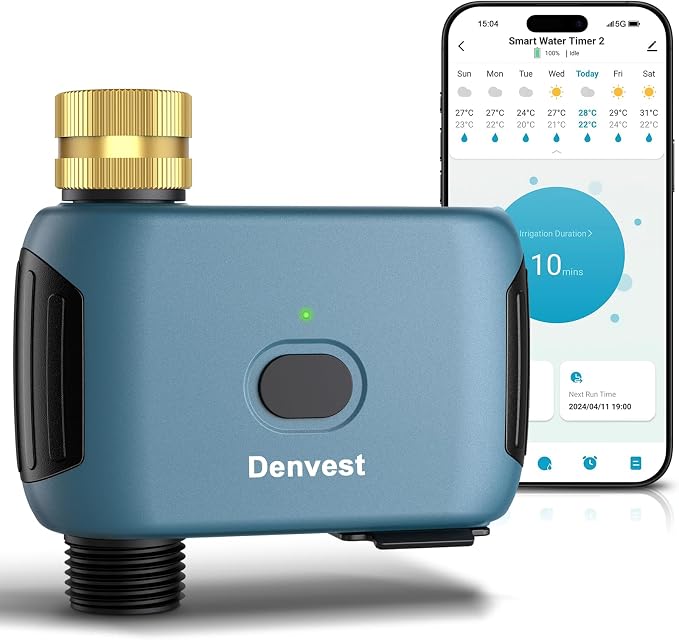 WiFi Water Timer with Brass Inlet, 1 Zone Smart Sprinkler Timer for Garden Hose Faucet, Hose Timers with Up to 20 Watering Plans, APP & Voice Control, Compatible with Alexa (2.4GHz Only)