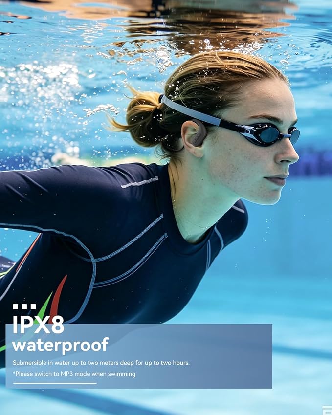 SANOTO Swimming Headphones, in Ear Bone Conduction Headphones Bluetooth 5.4, IPX8 Waterproof Earbuds Sport, 8G MP3 Player Swimming Earphones, Underwater Headphones for Swim, Run, Surf, Cycle