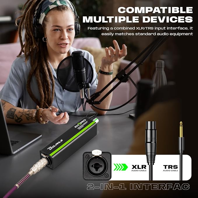 Bolanle PH1 PRO in-Ear Monitor Amplifier with Built-in 1000mAh Battery, 25-Hour Playtime, XLR/TRS Input 3.5mm Output, Personal IEM Amp for Keyboardists Drummers Musicians Live Stage Studio﻿