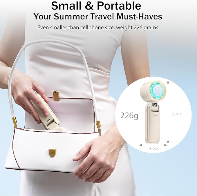 Handheld Portable fan with Turbo Cooling Ice Cooler- Hand Held Fan Rechargeable,100 Speed, 20H Battery Life 3600mAh, Powerful Mini Personal Fan for Travel, Outdoor, Beach, Makeup, Summer Use