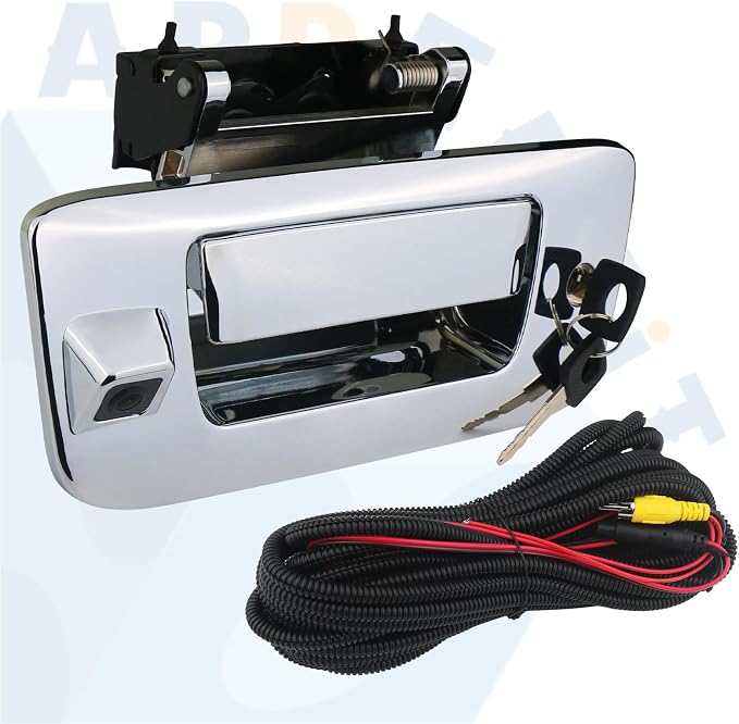 Backup Camera with Tailgate Handle & Bezel Trim & Lock Cylinder Chrome Compatible with 2007-2014 Chevrolet Chevy Silverado, GMC Sierra Truck 1500 2500 3500 Tailgate Parts