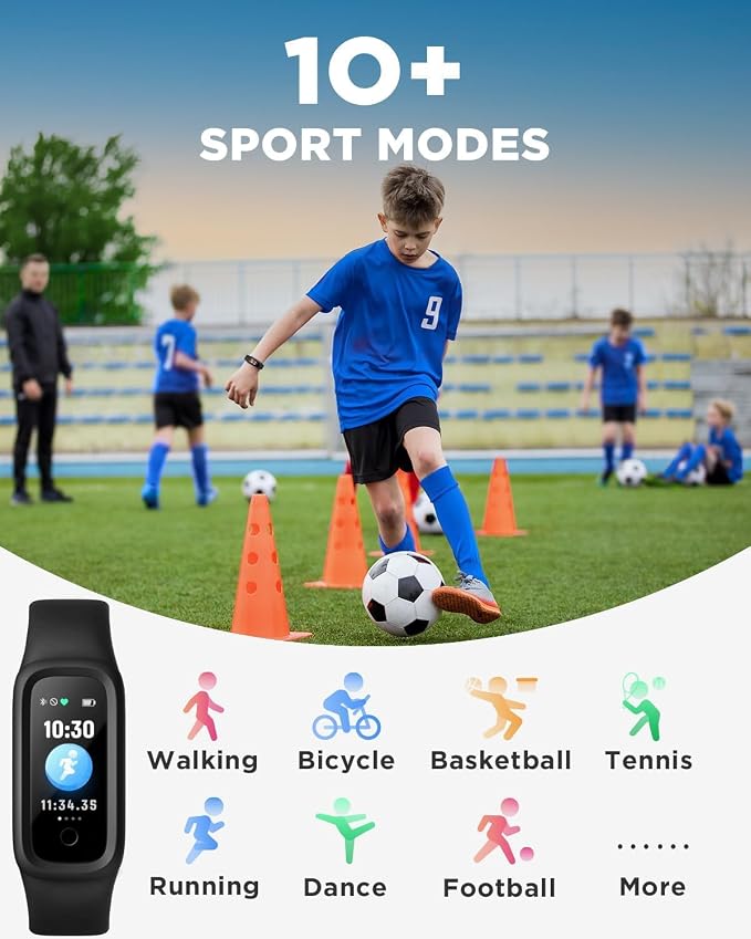 BIGGERFIVE Vigor 2 L Kids Fitness Tracker Watch for Boys Girls Ages 5-15, Activity Tracker, Heart Rate Sleep Monitor, IP68 Waterproof, Pedometer, Calorie Step Counter Watch, Black