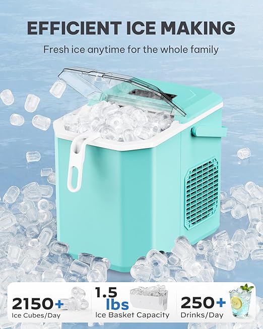 Silonn Ice Maker Countertop, Portable Ice Machine with Carry Handle, Self-Cleaning Ice Makers with Basket and Scoop, 9 Cubes in 6 Mins, 26 lbs per Day, Ideal for Home, Kitchen, Camping, RV
