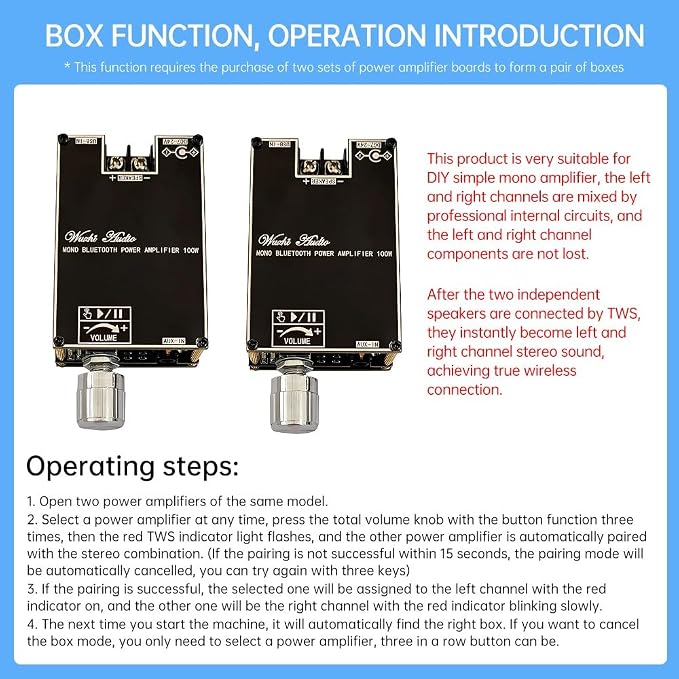 ZK-1001B Bluetooth Amp Board, 100W Power Output,BT 5.0 AMP Board for DIY Wireless Speakers AMP Module TPA3116 Board DC7-24V BT/AUX/USB Input for DIY Wireless Speakers TWS Amplifier Board