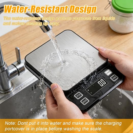 Waterproof Kitchen Scale, 5kg/11lb Food Scale Precisely Measures Grams and Ounces for Baking and Cooking, Stainless Stee Digital Scale with Backlight for Food