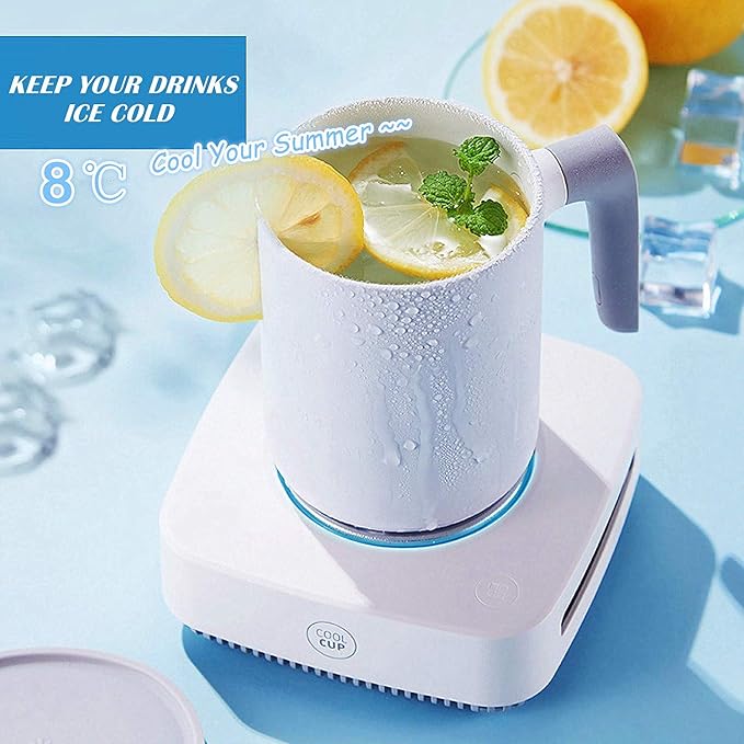 Cup Cooler-Coffee Warmer Desktop 2IN1,31℉ - 46℉ Coffee Tea Drinks Mug Warmer Cooler Desktop Heating and Cooling Beverage Plate For Water,Milk,Beer,Cocoa (white)