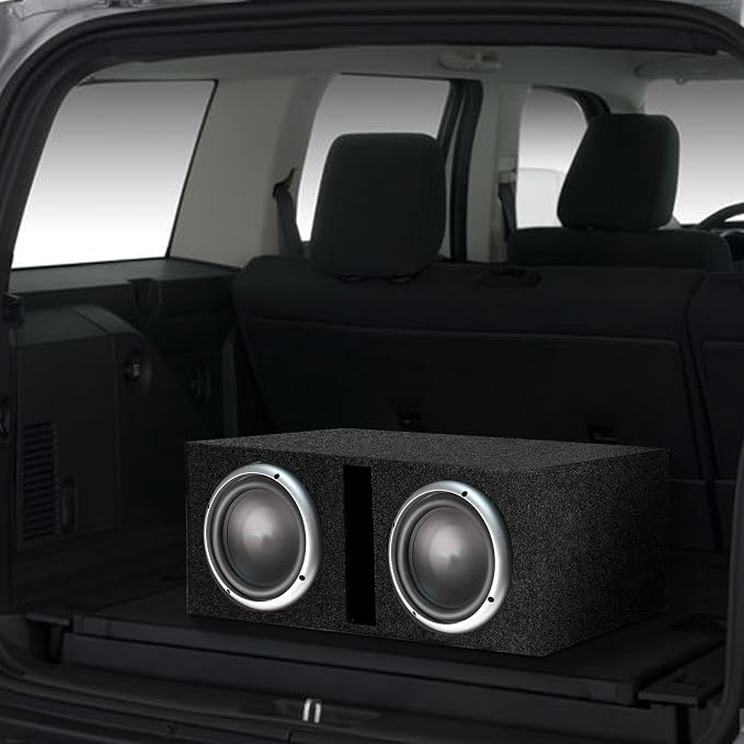 QPower QBASS Dual 12 Inch Car Audio Subwoofer Box, Charcoal Gray Carpet Finish - MDF Woofer Enclosure, Single Slot Port Vent, Deep Bass Sound System for Truck and Stereo