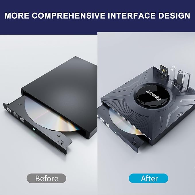 External CD/DVD Drive for Laptop/PC, USB 3.0 Type-C USB Portable Player for Computer CD DVD +/-RW Disk Drive CD Burner Writer Reader Compatible with Desktop Windows Apple (Multifunctional)