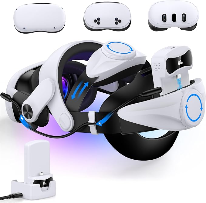 Head Strap for Meta Quest 3/3S/2 with 7500mAh×2 Hot-Swappable Battery, VR Headset Strap Enhanced Support and Comfort, Adjustable VR Headset Accessories for Oculus - MQ3002