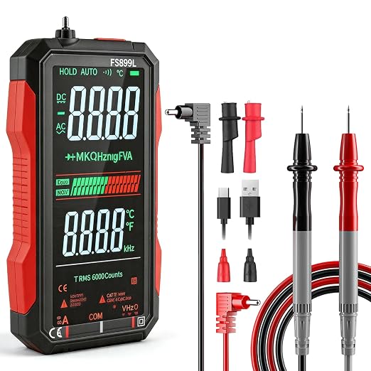 USB Rechargeable Digital Multimeter Smart Automatico True Rms Professional USB Power Multi Testers Continuity Pocket Oscilloscope with Capacitor Voltmeter Megohmmeter Electrical Tools for Electrician