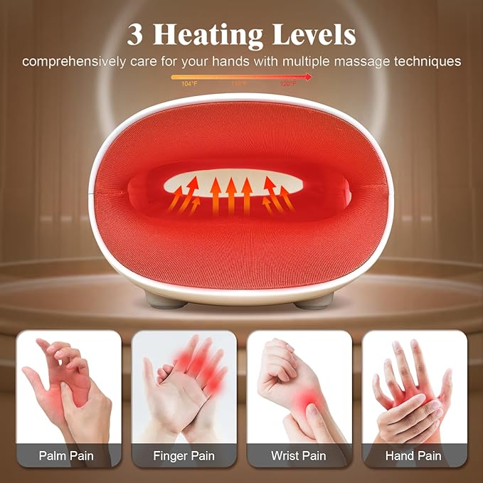 Hand Massager with Heat and Compression, Cordless Hand Massage for Arthritis Carpal Tunnel Relief, Finger Wrist Relaxation, 9 Modes 9 Intensities, Gifts for Fathers, Women Mom, White